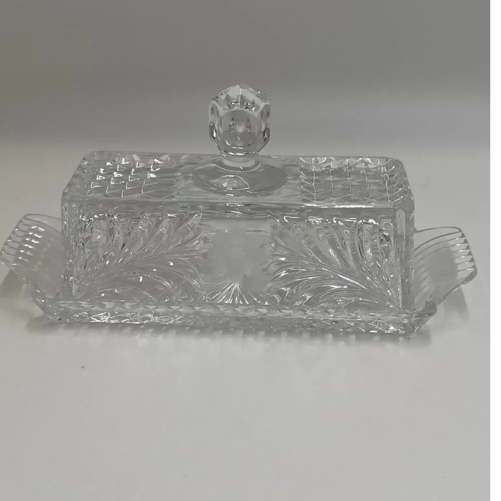 Federal Glass Windsor Style Pressed Glass Butter Dish with Lid Clear Glass